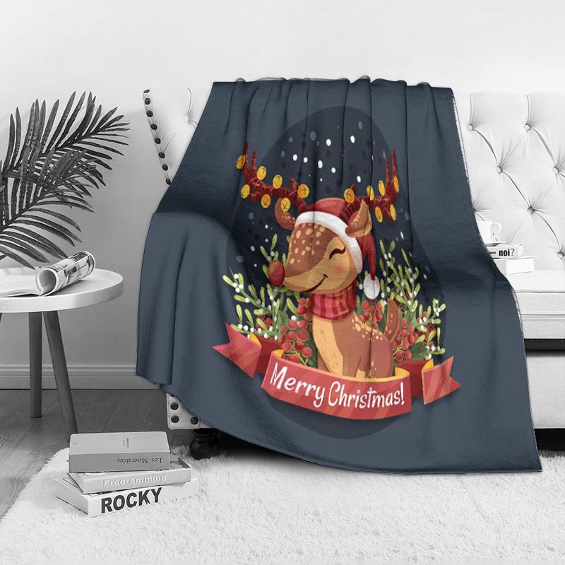 Tuniu Christmas Throw Blanket Cute Reindeer Sofa Bed Room Decor Festive Warm Soft Gift Idea