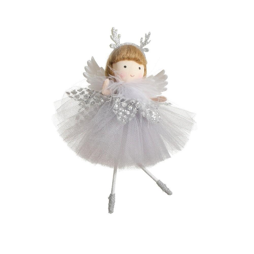 Mesh Xmas Tree Pendant Doll Girl Hanging Pendant Christmas Tree Decor Wall Hanging