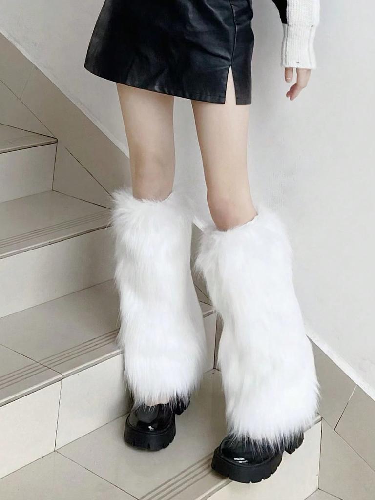 1 Pair Plush Leg Warmers for Y2k Style Party and Stage Performance, Autumn and Winter