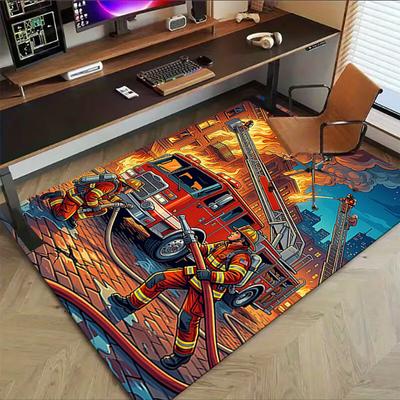 1PC Firefighter Firetruck Non-Slip Floor Carpet Compatible for Office&Living Room&Bedroom&Dining Room - Soft & Pattern, Vibrant Colors-H0348