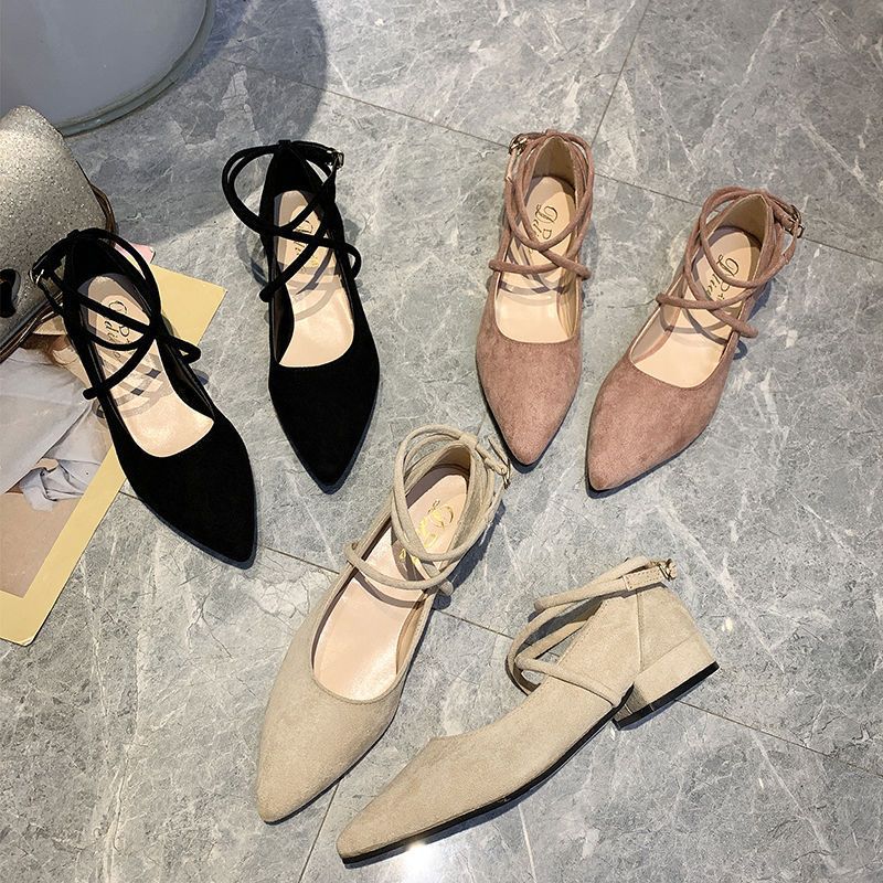 

Black pointed single shoes women s spring new versatile straps light mouth low heel gentle evening shoes 40 абрикосовый