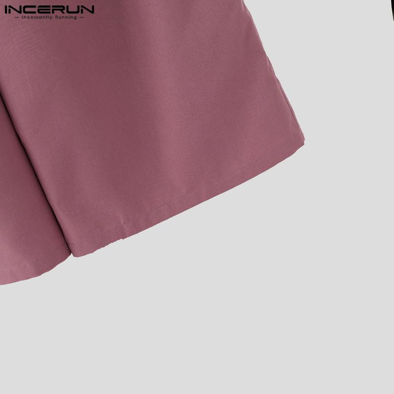 INCERUN Men High Waist Zip-up Solid Color Casual Long Palazzo Pants