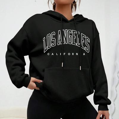 Gary Welfare Autumn And Winter Letter Printing Sports Hooded Fleece Shoulder Sleeve Sweater Women'S Clothing