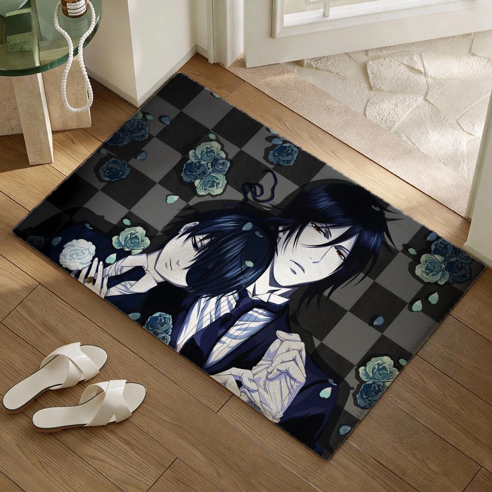 B-Black Anime B-Butler Floor Mat Soft Flannel Non-Slip Door Mat - Thickened Rug for Living Room Home Decor