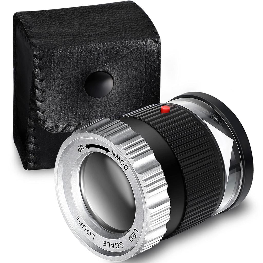 Cylindrical 30X Handheld Magnifying Glass with Scale LED UV Light Illuminated Magnifier Adjustable Focal HD Loupe Jewelry Lupa