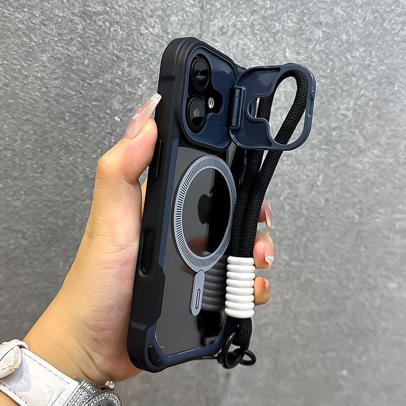 Luxury Magsafe Transparent With Lanyard Phone Case For 11 12 13 14 15 16 Pro Max Plus Magnetic Bumper Back Cover