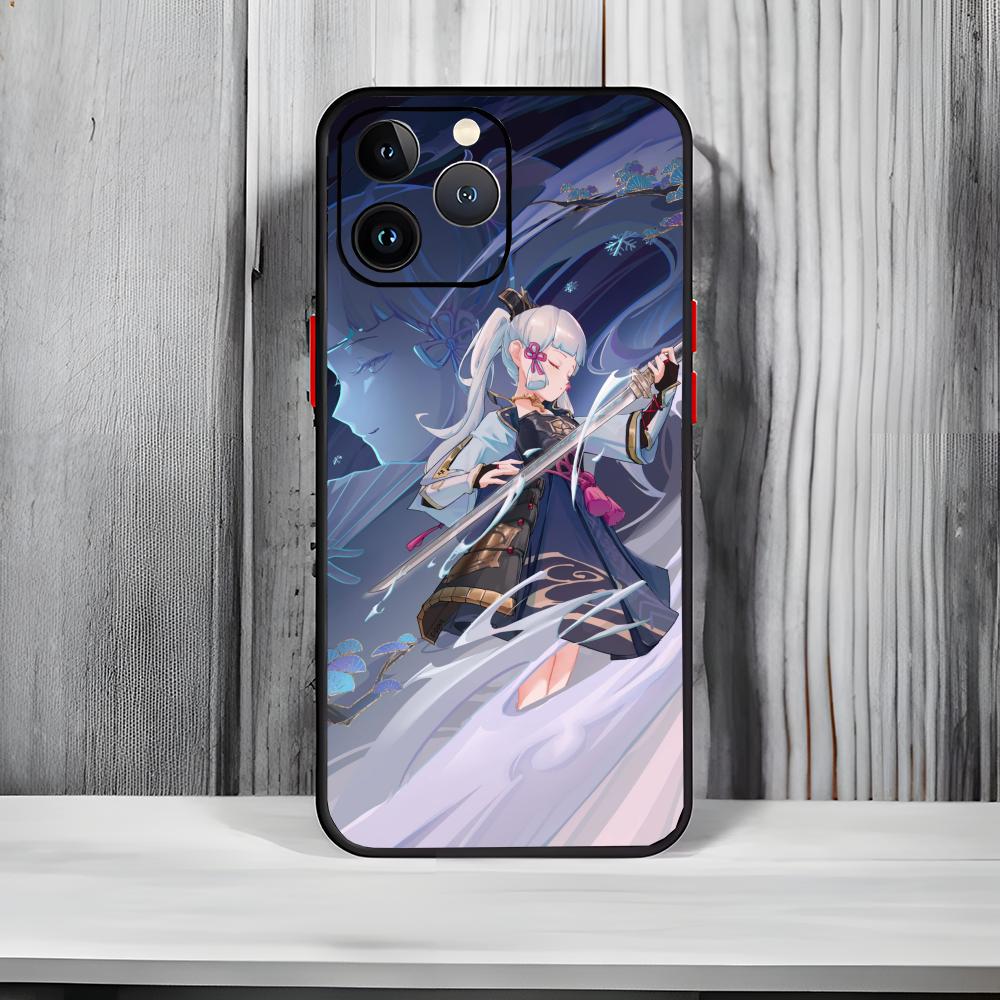 Elegant Genshin Impact K-Kamisato Ayaka Phone Case Black Matte Thin Phone Case For iPhone17 16 15 14 13 ProMax
