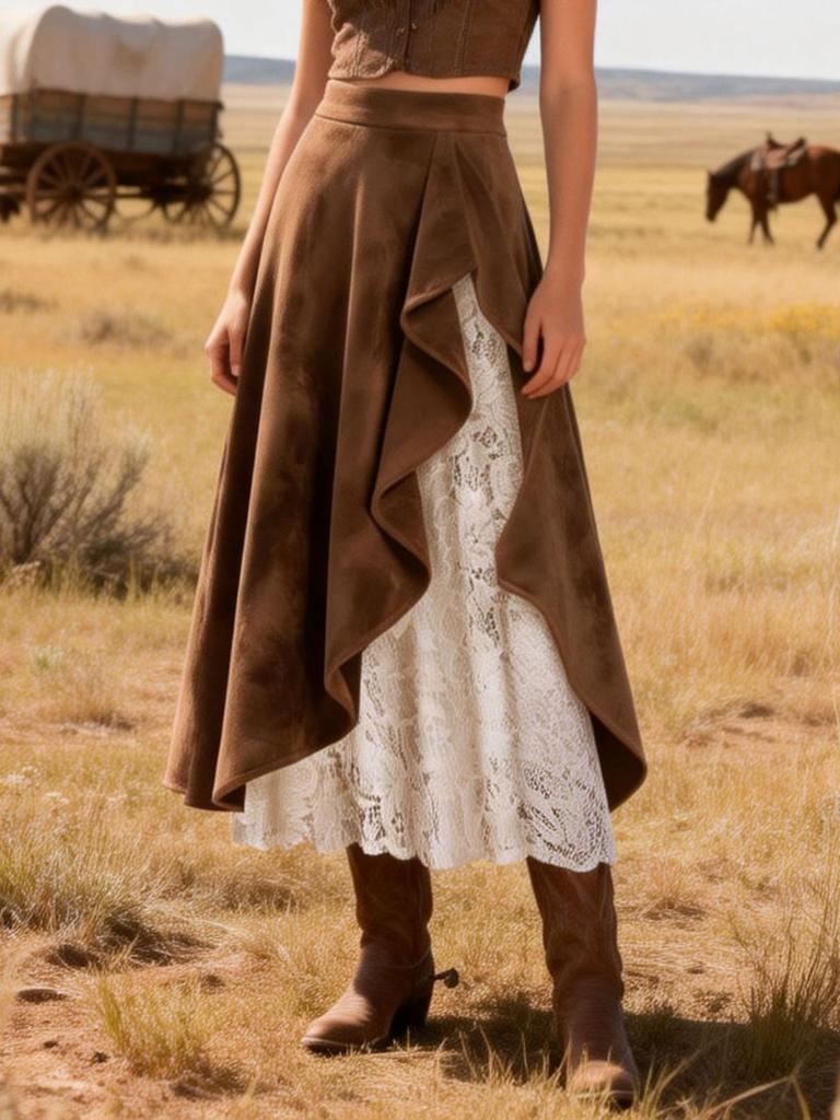 New Women's Vintage Western Style Lace Patchwork Maxi Skirt