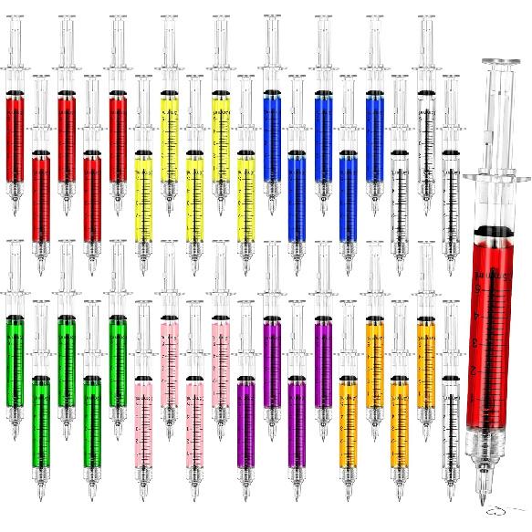 24Pcs Syringe Pen, Multi-Color Retractable Fun Nurses Week Gifts Bulk, Black Ink Novelty Pens Set, Nurse Accessories for Work and Nursing School