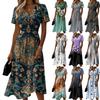 Ladies' Floral Casual Fashionable Short Sleeved V-neck Dress