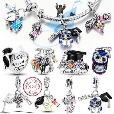 Graduation Original Charms Beads Pendants Copper Bachelor'S Hat Cap Charms Fit Bracelet Diy Ceremony Jewelry Gift