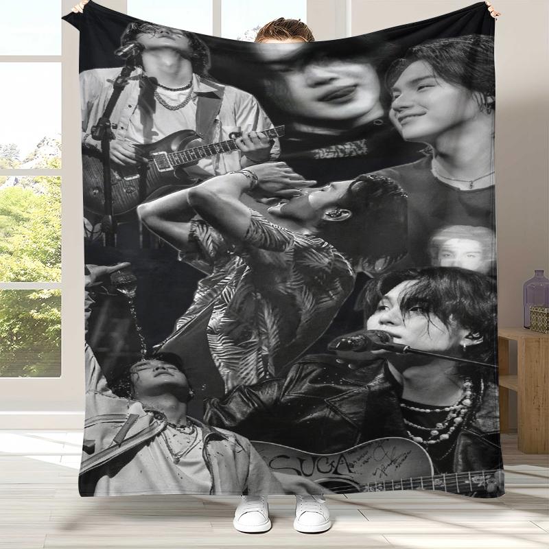 SUGA Agust D Kpop B-BTS Flannel Blanket,Ultra Soft Warm Plush Throw for Home Bedroom Bed Sofa Cover Office Camping Picnic Gift