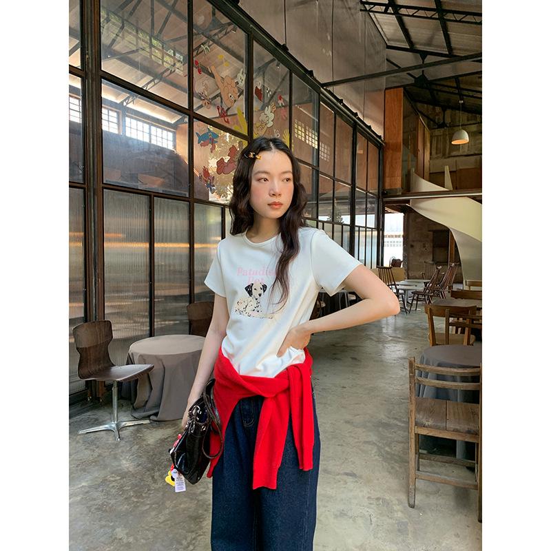 Spring 2025 Cute Cartoon Print Short-Sleeved Girlish T-Shirt