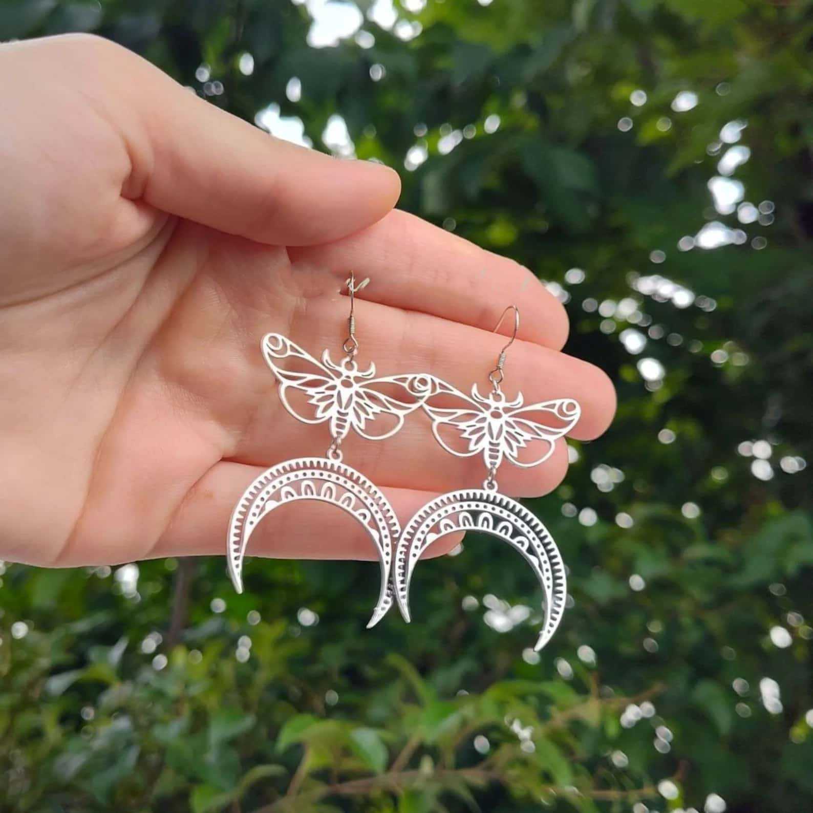 

Богемные серьги-луны, Подвески-бабочки, Серебряные серьги, Ручная работа, Колдовские небесные украшения