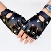 JooBsoso Fingerlose Handschuhe, Lederhandschuhe mit Nieten, Halbfinger, Fingerlos, PU-Leder, Einheitsgröße für die meisten Hände, Schwarz mit Nieten, Perfekt für Tanz,