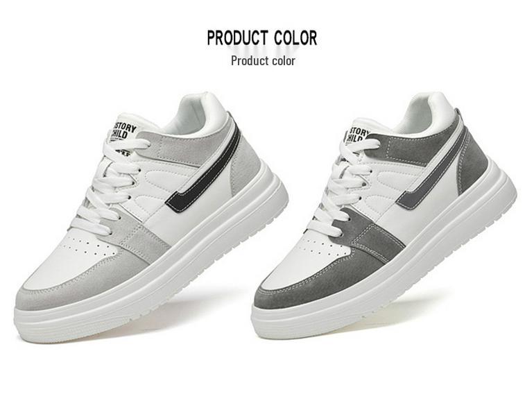 Men's & Women's Canvas Skate Shoes with Invisible Height Boost - White Cowhide Upper, Casual Spring Style