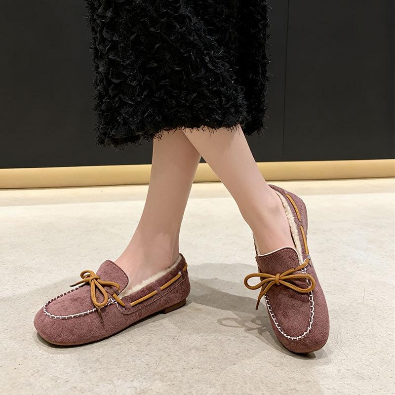 French Thick Heel Beanie Shoes Women's 2025 Winter New Velvet Warm Cotton Shoes Soft Sole Lazy Pregnant Women Mother Shoes