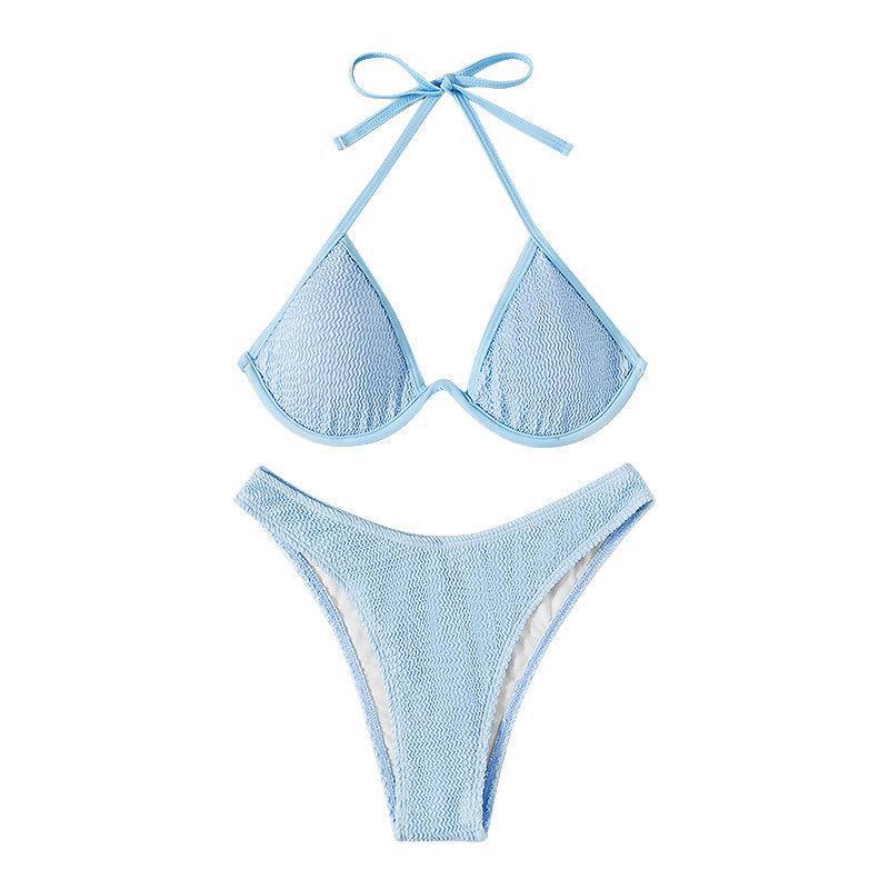New Strap-Up Halter Beach Bikini Multi-Color Steel Tray Triangle Split Swimsuit Swimsuit
