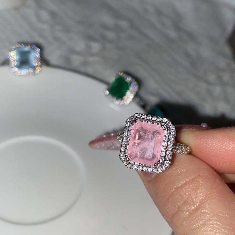 

2026 New Product Fashion Trend Versatile Ring Center Stone 8*10 Cotton Wool Candy Colored Jewel Ring Resizable