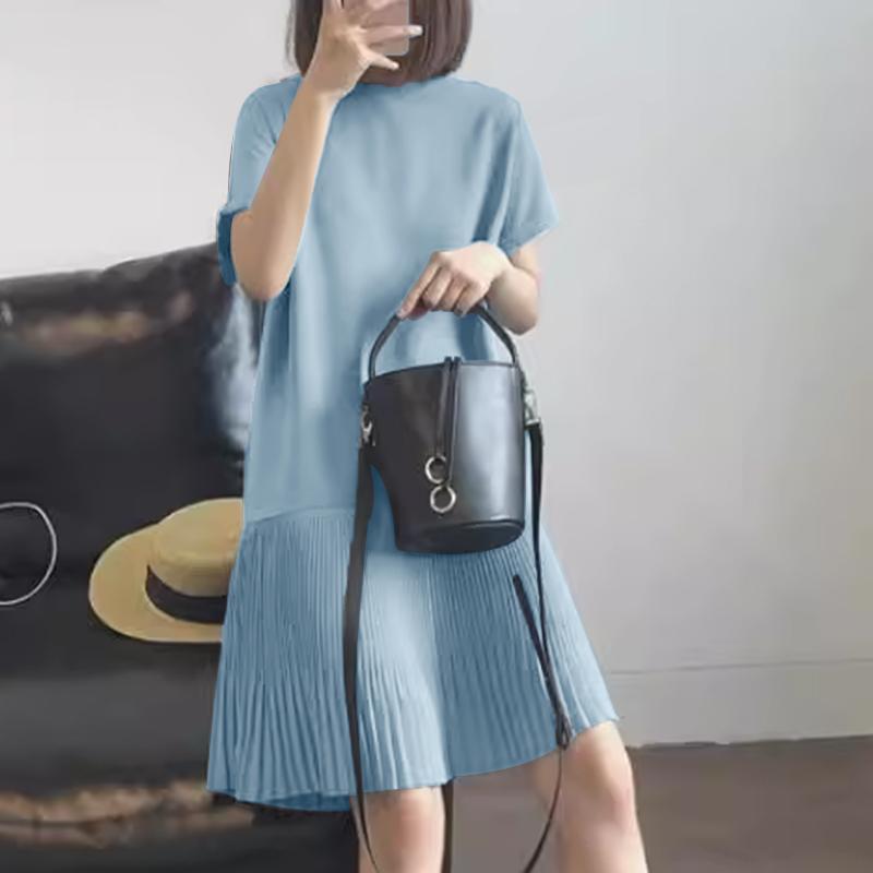 ZANZEA Lässiges Patchwork-Sommerkleid für Damen mit O-Ausschnitt und kurzen Ärmeln