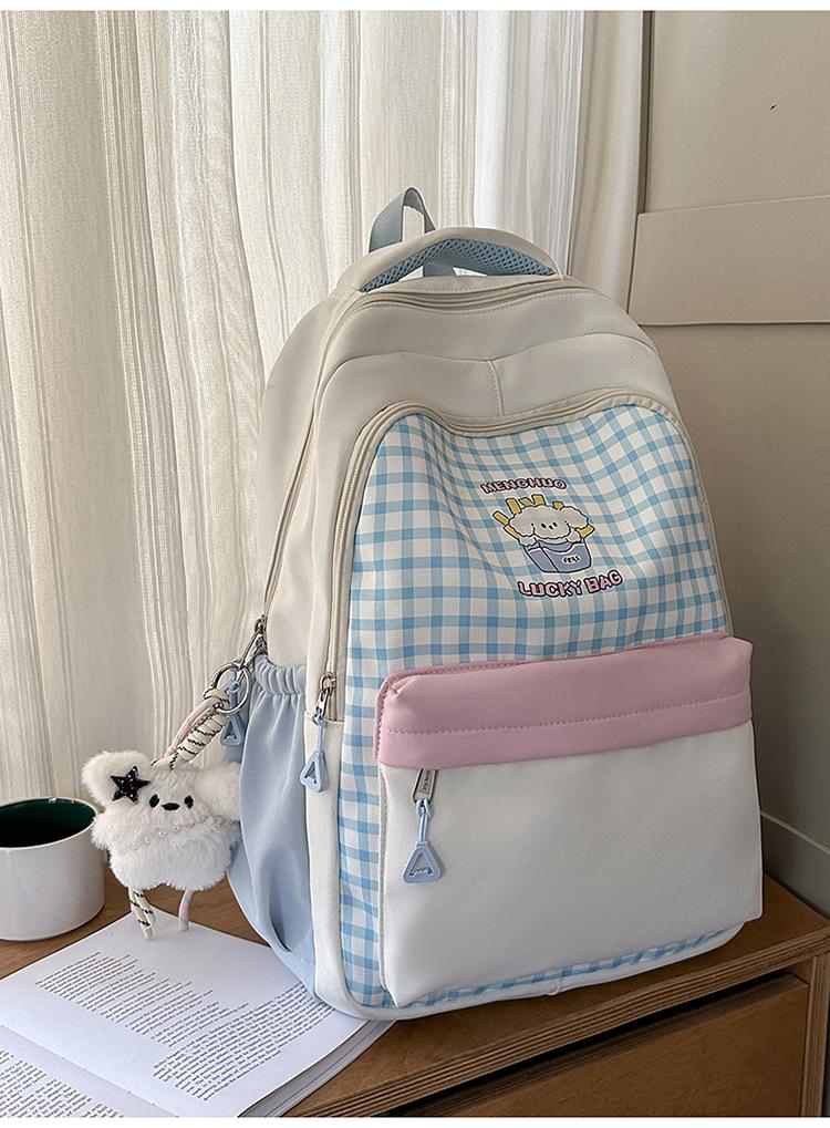 Schoolbag Foreign Soft Girl Girl Backpack Ins Japanese Cute Primary School Schoolbag Travel Plaid Cartoon Backpack