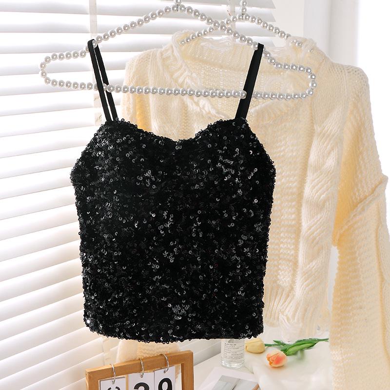 European Style Colorful Sequin Slim-Fit Bandage Camisole Vest for Women