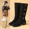 2025 retro style large size boots women's 2024 autumn and winter new thick heel thin but knee fashion boots