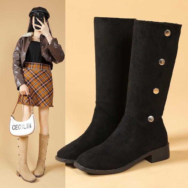 2025 retro style large size boots women's 2024 autumn and winter new thick heel thin but knee fashion boots
