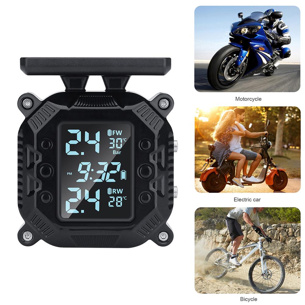 Solar Motorcycle Tire Pressure Sensor LCD Display Tyre Pressure External Sensor IP67 Waterproof TPMS Tire Pressure Alarm Monitor