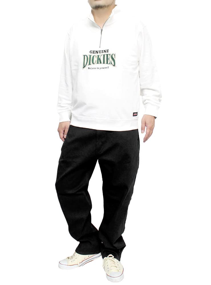 Dickies GENUINE Half-Zip Sweatshirt, Men's, Large Size, Logo Print, Fleece, Stand-Up Sweatshirt, Size 2L, White (09)