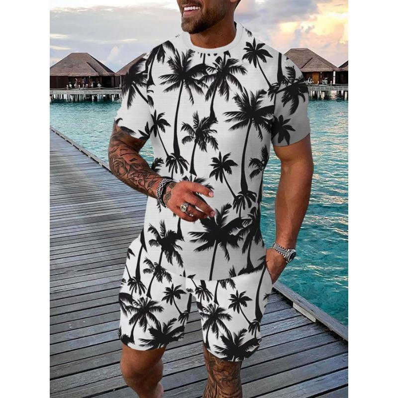 Спортивный набор для отдыха, Дышащая мужская повседневная футболка для улицы, Комплект из укороченных брюк, Летний набор с 3D-печатью, Мужской взрослый комплект S