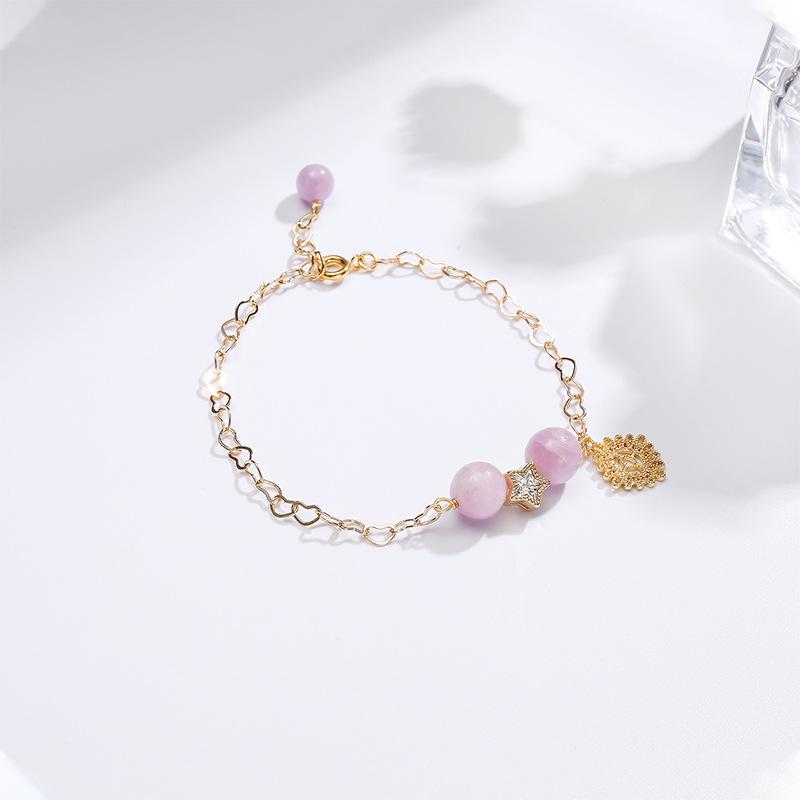 Natural Crystal Bracelet Women'S Round Beads 8Mm Beads Beaded Purple Lithium Moonstone Bracelet Diy Jewelry