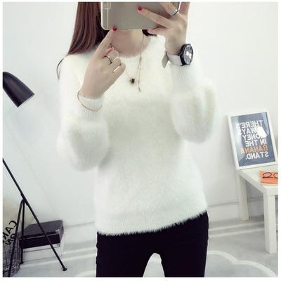 Haine de toamnă și de iarnă, îngroșată, largi, imitație de nurcă, fleece, cămașă cu fundul tricotat, mohair, îngroșată, caldă, cu gât rotund, pulover pentru femei