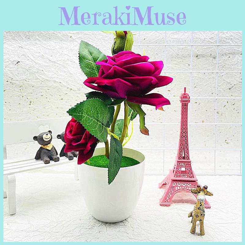 Artificial Elegant Flower Rose Potted Plant Bonsai For Home Celebration And Gift