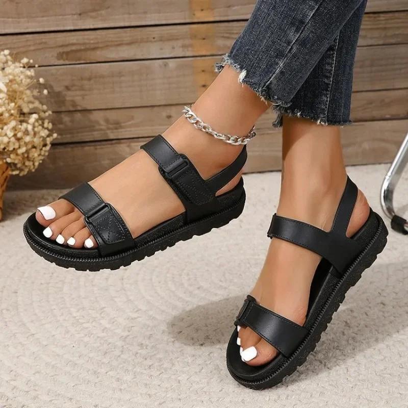 Summer New Casual Fashion Women's Sandals Comfort Platform Sole Flat Bottom Open Toe Female Black Sandales Femmes Women Shoes