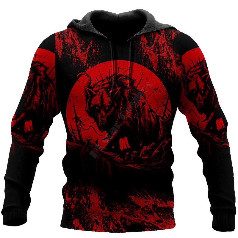 Men's Casual Tops Creative 3D Digital Tattoo Print Pullover Sweatshirt
