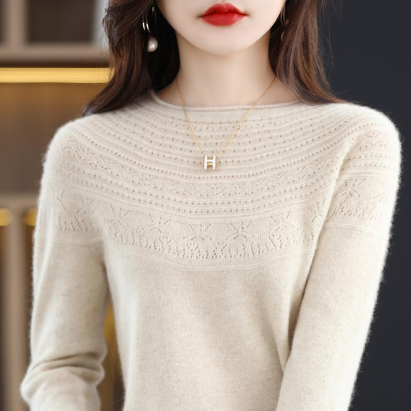 Γυναικείο πουλόβερ με στρογγυλή λαιμόκοψη, κασμίρι Qinghe, 30% κασμίρι 70% μαλλί, χειμερινό πλεκτό πουλόβερ φθινοπωρινό πουλόβερ κασμίρ πουλόβερ
