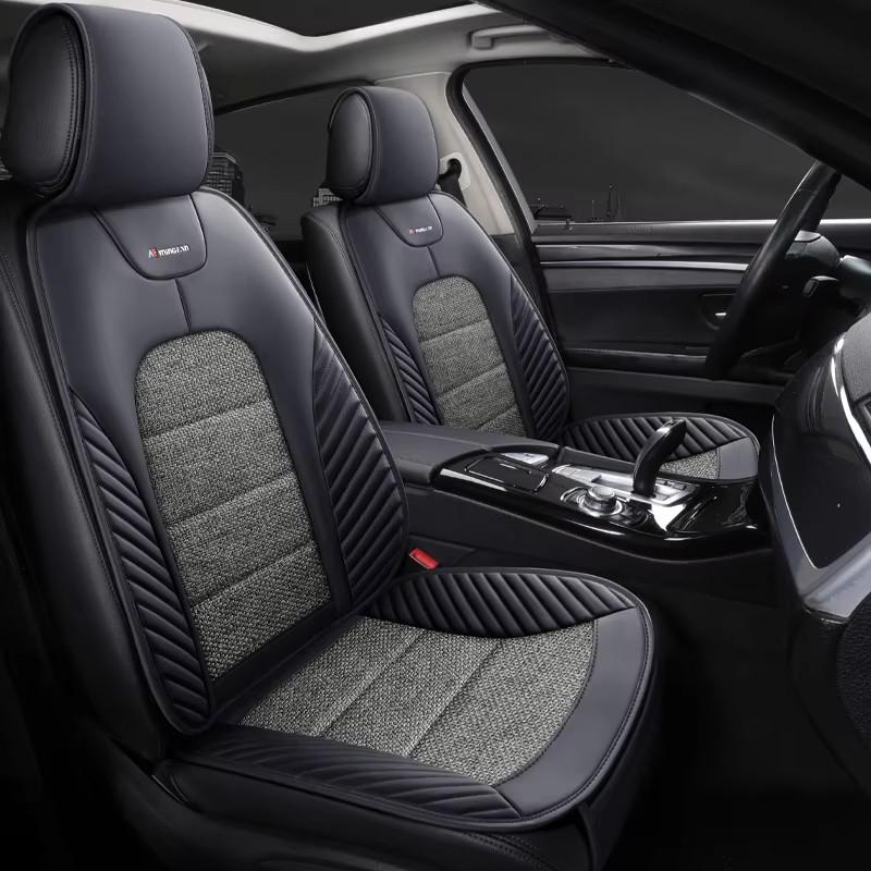 1pc All-Season Universal Car Seat Cushion – Breathable Nappa Leather & Linen-Texture Fabric, Fit for Most Cars, SUVs, and Trucks