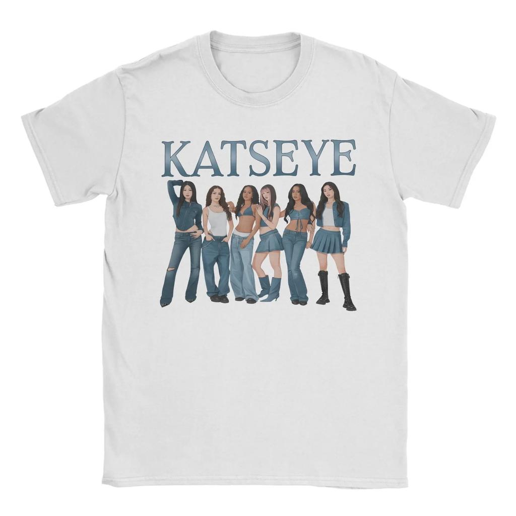 Katseye Denim Outfit Collage Fan Tribute Cotton TShirt Loose Fit for Global Girl Group Stans Comfortable Fashion Tshirts