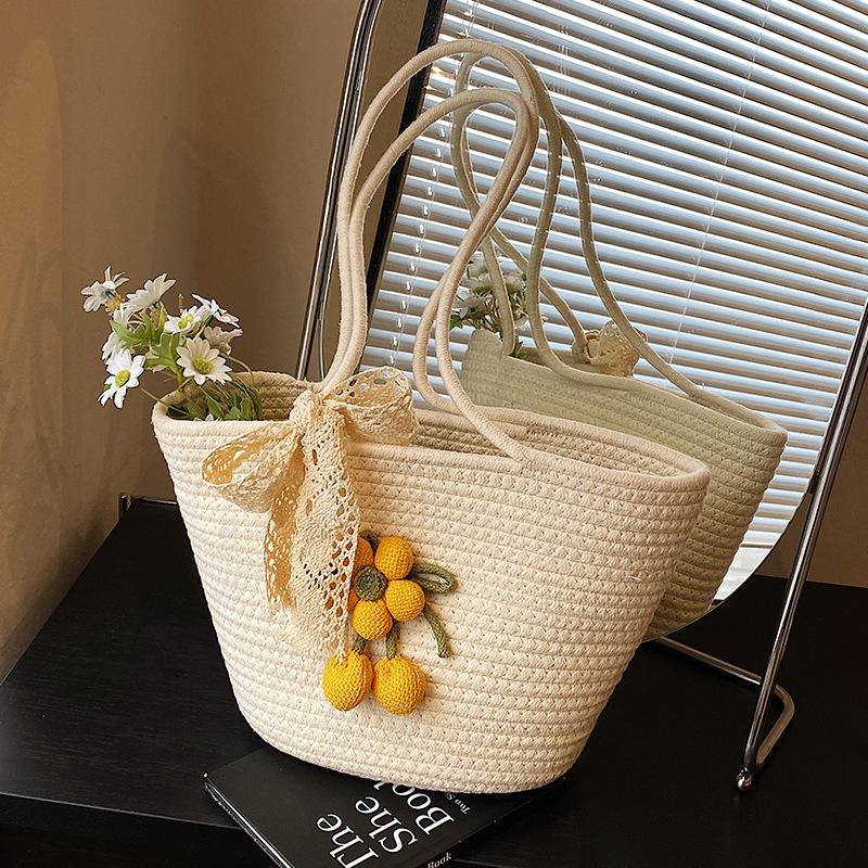 

Модная женская летняя сумка ручной работы с цветочным декором, модная сумка-ведро на одно плечо через плечо