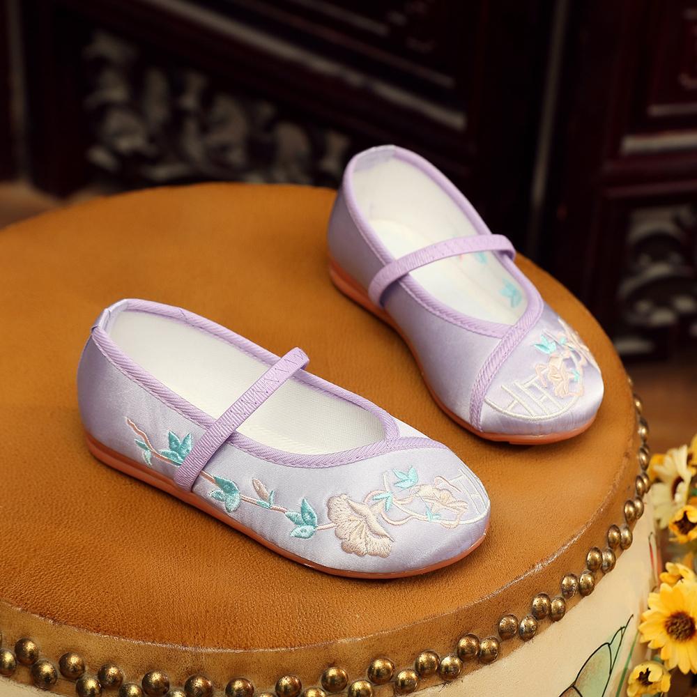 

Girls Dancing Bottomed Cloth Shoes For Kids Children Soft Leather Sole Chinese Traditional Embroidery Ethnic Dance Shoes 34 фіолетовий