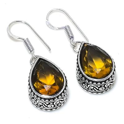Natürlicher Citrin-Edelstein, handgefertigt, 925er Sterlingsilber, Geschenk-Ohrring, 3,6 cm, o3e71