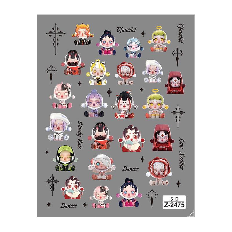 Søte Tegneserie 5D Labubu Negleklistremerker Kunstdekorasjon Kawaii Selvklebende Negledekor Dekaler Kunstklistremerker Neglemanikyr Tilbehør