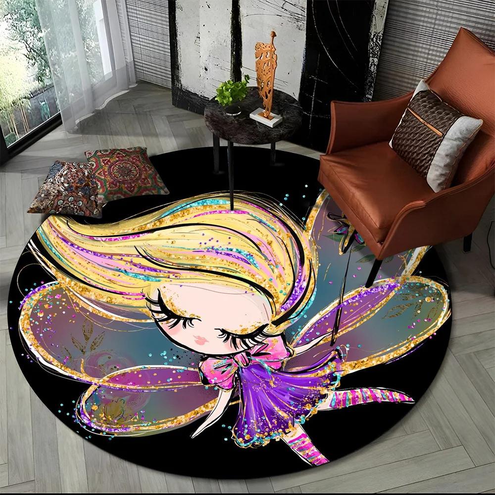 3D Cute Ballet Girl Ballerina Fairy Cartoon Area Rug,Round Carpet for Living Room Bedroom Sofa Decoration,Kid Non-slip Floor Mat