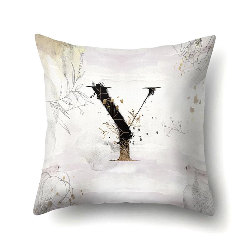 Polyester Pillow Case Car Ink and Ancient Style Home 26 English Letters Printed Sofa Pillow Case