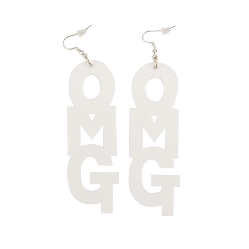 

Акриловые серьги для ночного клуба через границу: Преувеличенный черно-белый дизайн буквы OMG для женщин белый