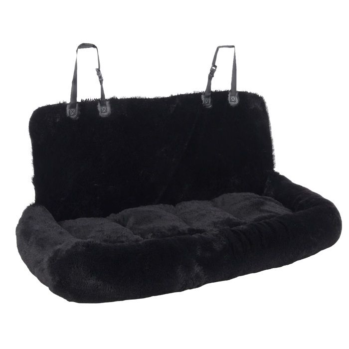 Siège auto pour chien banquette arrière EDEN Krems - Coussin peluche noir rembourré, fixation appuis-tête