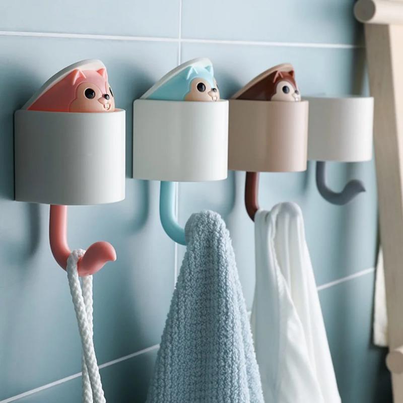 Creative Home Decor Cartoon Animal Squirrel Head Hiding Storage Bathroom Kitchen Hanging Hook Pasting Wall Hooks