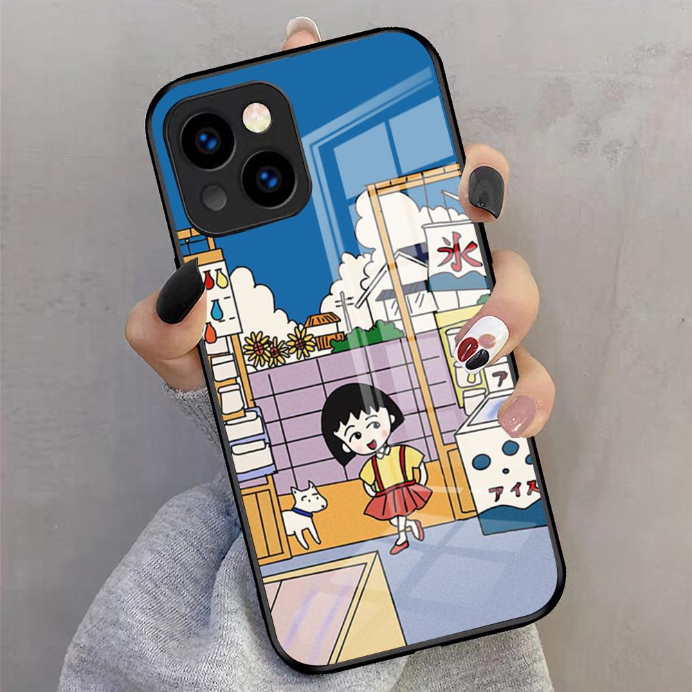 Anime Maruko-chan Phone Case For IPhone 17 Pro Max 16 15 14 Pro Max 13 11 X Xs Xr 8 7Plus Glass Cover