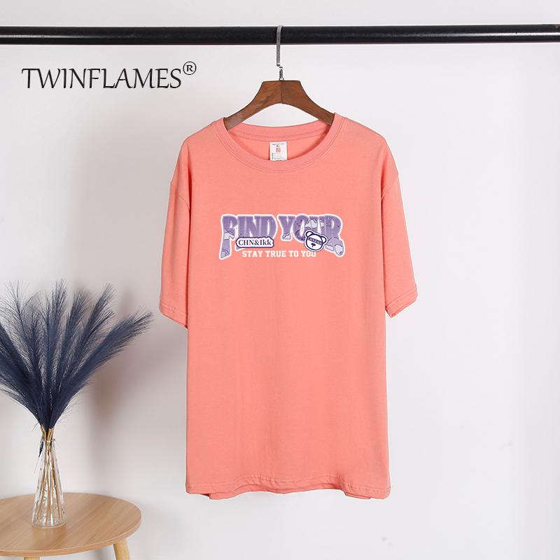 Letter Printed T Shirt Women  Summer Chic Tees Cotton Elegant Clothes Loose Casual Pullover Tops
